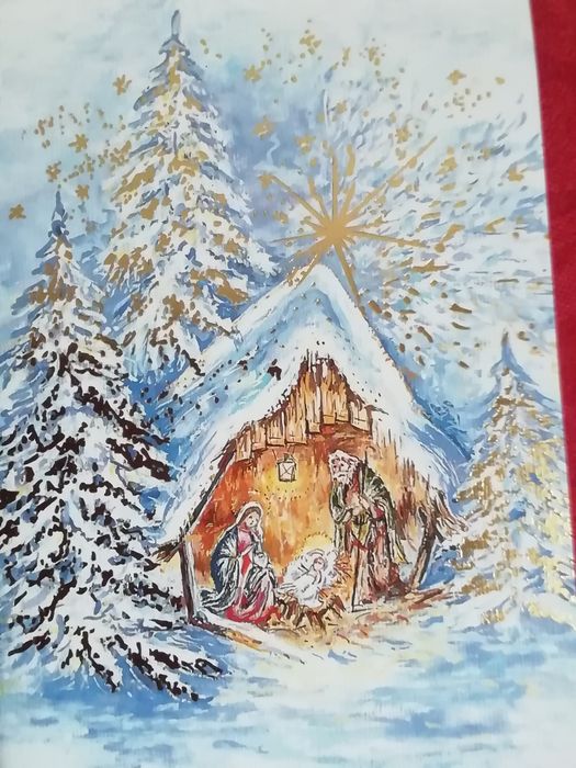 Postal de natal, pintado com a boca