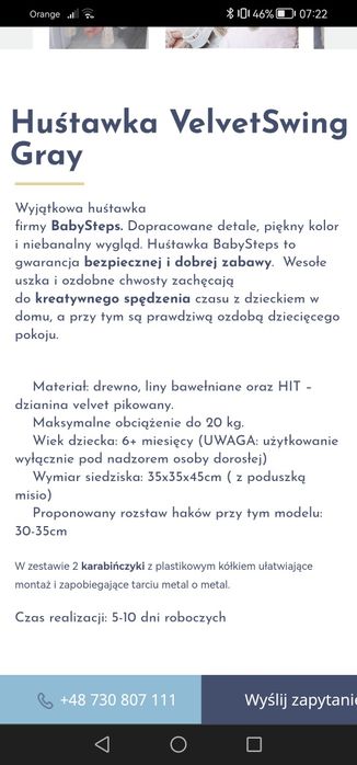 Huśtawka baby steps Velvet Grey