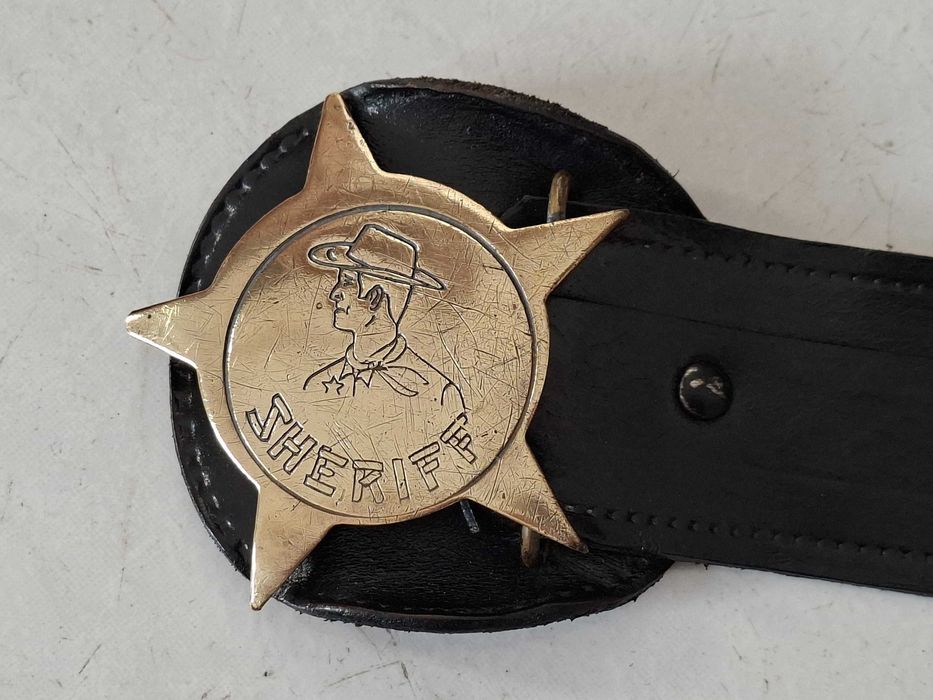 Cinto de Cowboy Sheriff, juvenil, em couro, anos 60 - 87cm