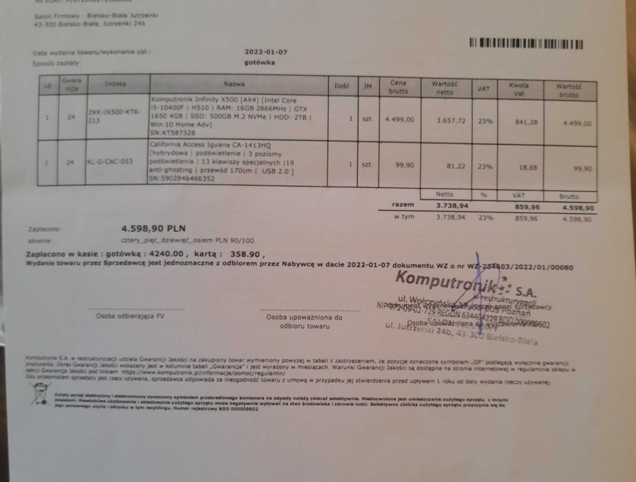 Komputer Komputronik Infinity X500 [AX4] na gwarancji.