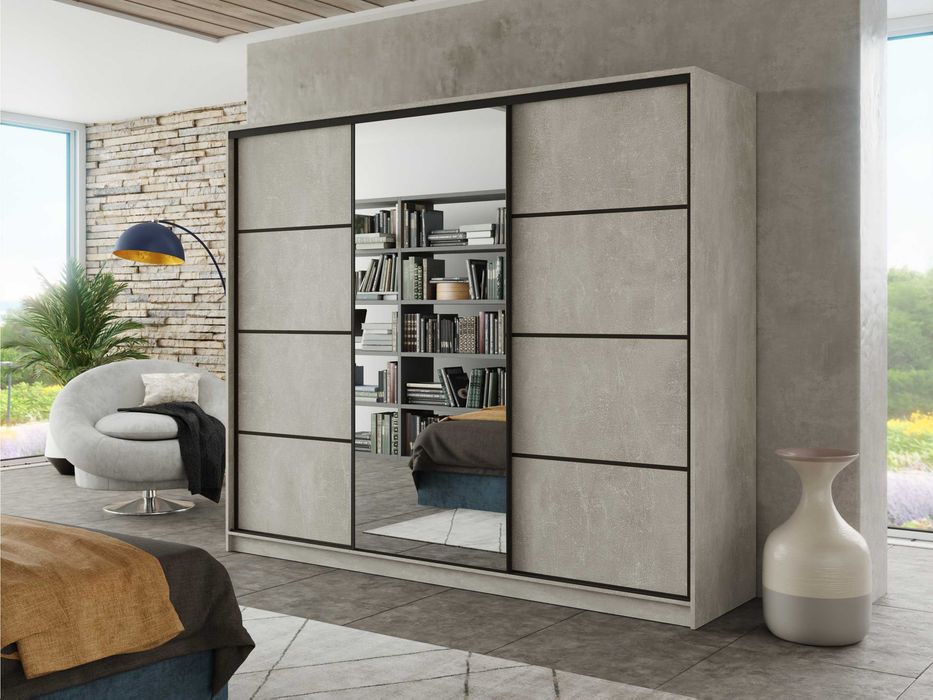 Szafa przesuwna Black 150x205x56 z lustrem i 4xszuflada