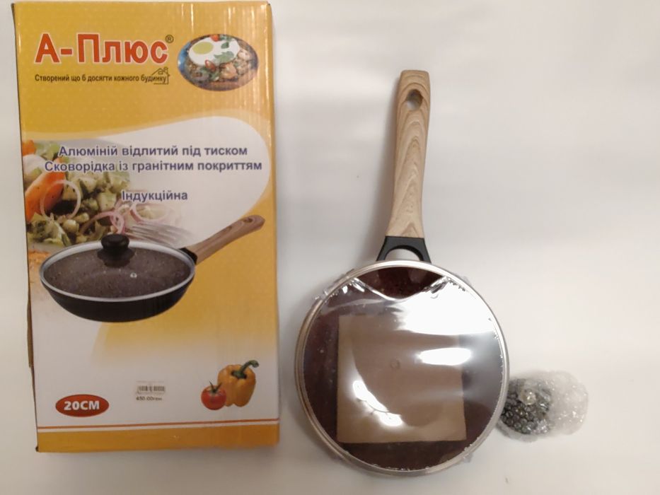 Сковорода с гранитным покрытием d20 см и стеклянной крышкой