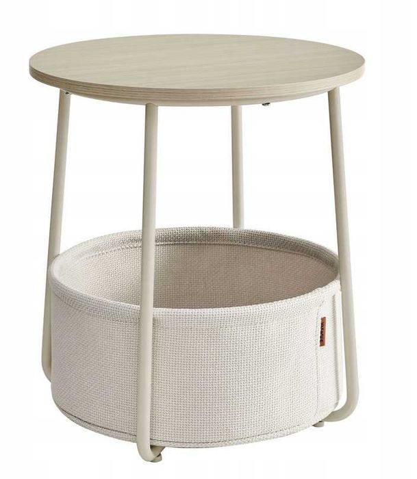 Stolik kawowy z materiałowym koszem ,kremowy