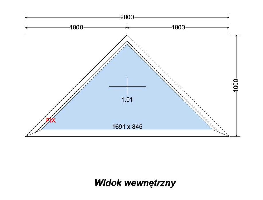 Okno szczytowe, kształt, naświetle PCV 2000x1000mm, trójkąt równoramienny, fix, dolnośląskie, cała Polska! Dowieziemy, zamontujemy!