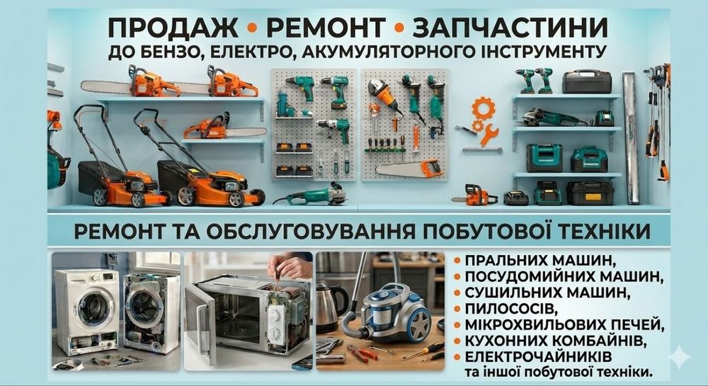 Ремонт та запчастини до бензо, електро інструменту, побутової техніки.