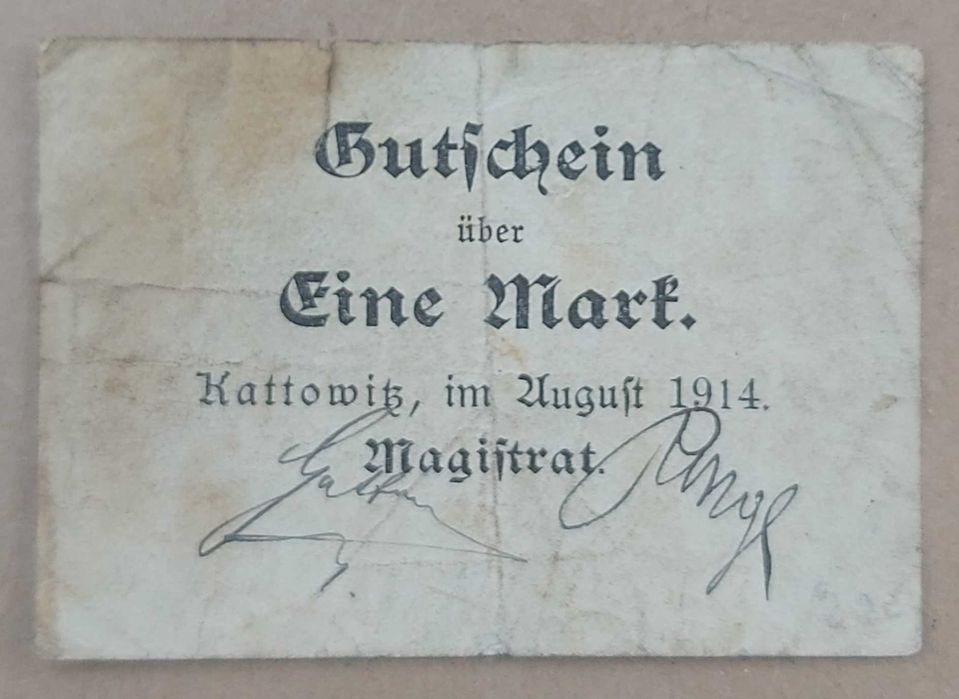 Katowice: 1 marka sierpień 1914 RZADKI banknot zastępczy notgeld !! !!