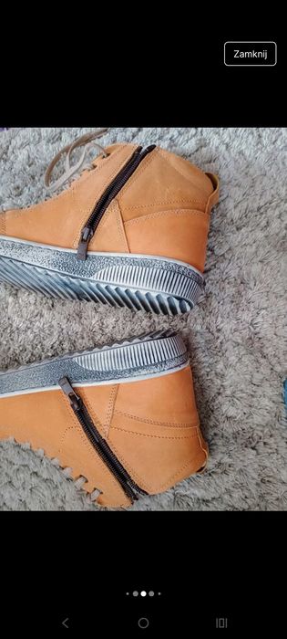 Musztardowe ocieplane trampki skórzane Elena Eden 38 wkł 25 cm botki