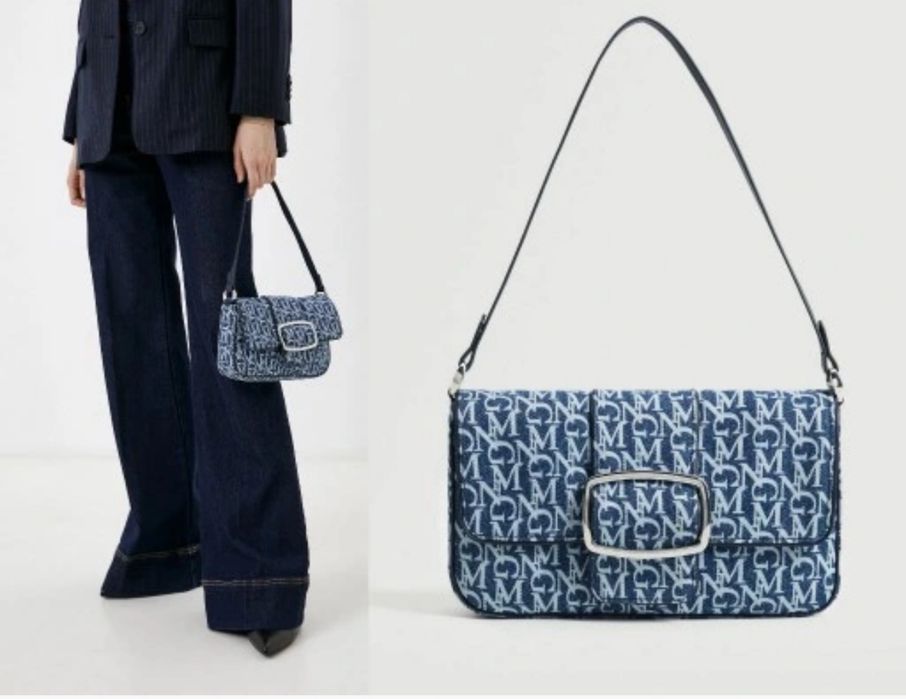 MANGO torebka bagietka NOWA denim jeans baguette logo