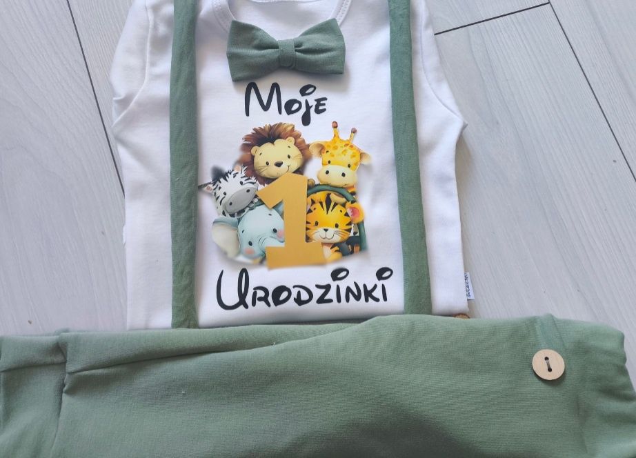 Pistacjowy komplet safari na roczek chłopca