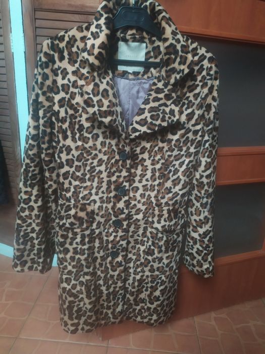 Płaszczyk taliowany,jesienny,panterka.