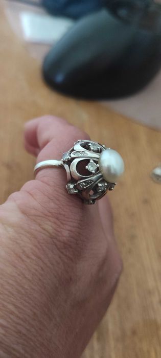 Кольцо с жемчугом р.16,5 серебро 925 вес 9гр редкое крупное