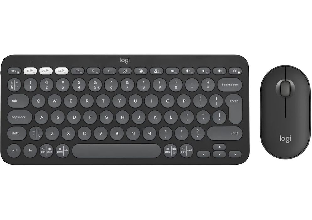 Комплект (компактна ножична клавіатура, оптична миша) Logitech Pebble 2 Combo Graphite US QWERTY (бездротовий, Bluetooth, USB-приймач) (‎920-012239)