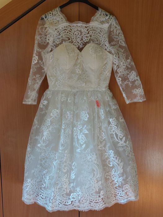 Suknia ślubna kremowa midi r.38"Chi Chi London " nowa