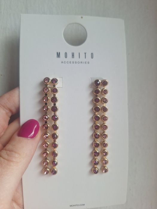 Pozłacane długie kolczyki Mohito z cyrkoniami