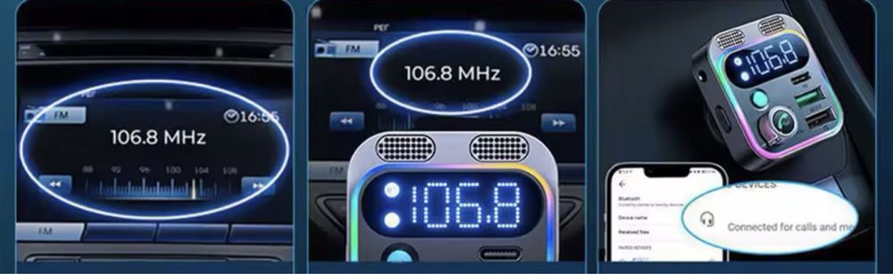 Bluetooth 5.3 FM-передавач 4USB автомобільний зарядний пристрій