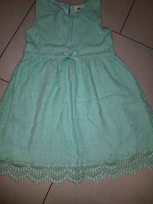 Sukienka koronkowa H&M miętowa r.110/116