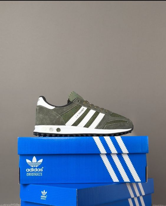 Кросівки сітка чоловічі Adidas LA Trainer Dark Khaki White 41-45р
