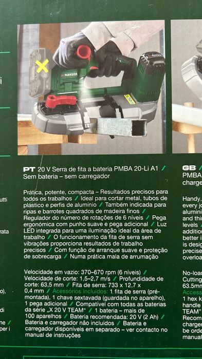 Serra de fita sem fio PARKSIDE 20 V  PMBA 20-Li A1
