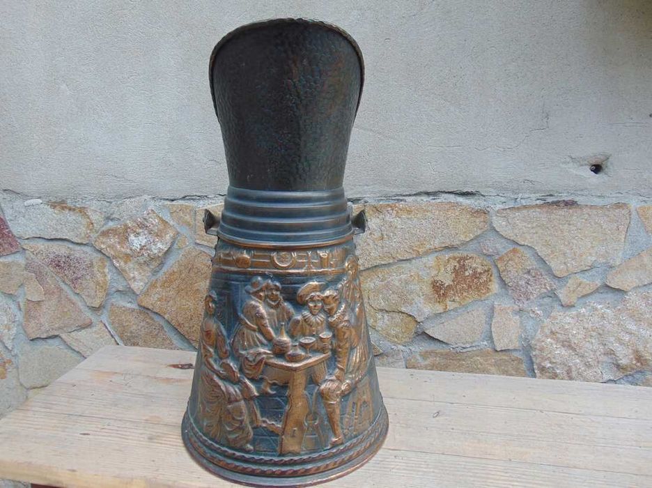 Mosiężny pojemnik na parasole,drewno itp.vintage z lat 70