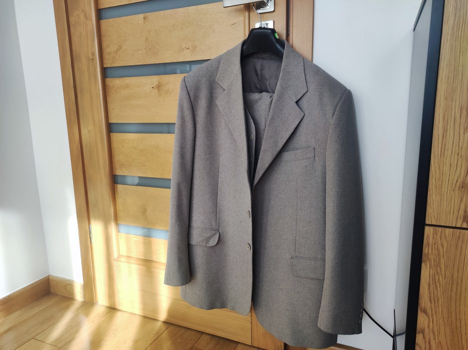 Garnitur 3 częściowy beżowy - 182/54 (XL) + krawat GRATIS