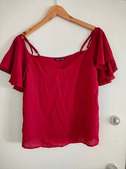 Top Bordeaux SHEIN – Estilo Cold Shoulder com Folhos – Tam. S