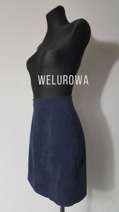 Granatowa welurowa spódnica Khaki Mini Basic 34 XS