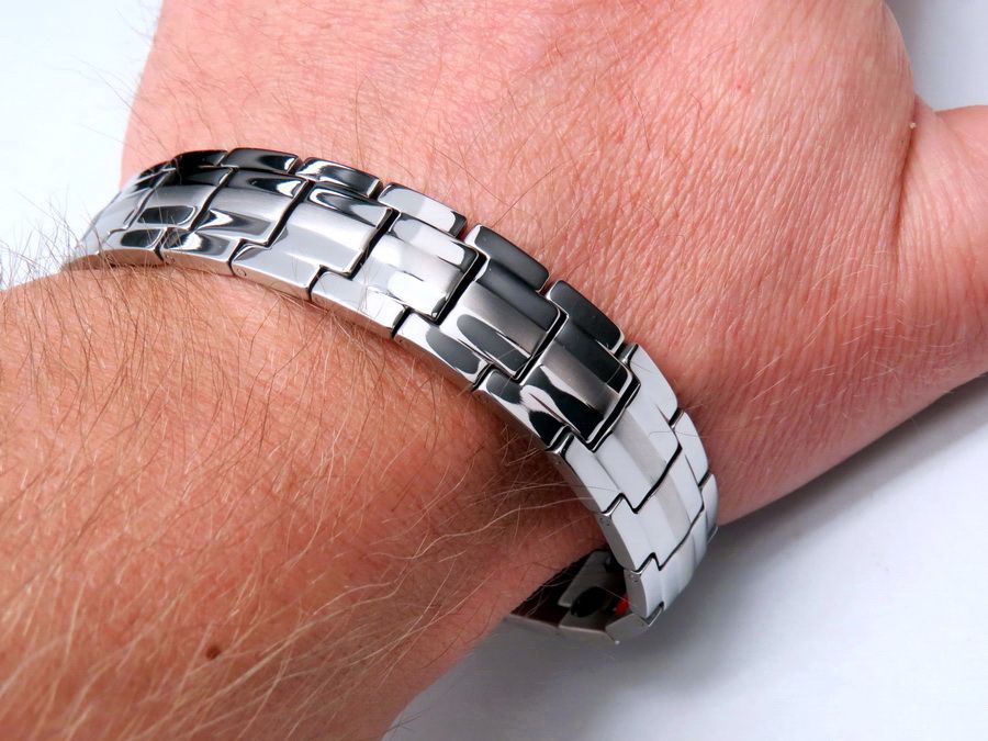 Srebrna ZDROWOTNA bransoleta męska MAGNETYCZNA DUŻA MOC ! Szeroka !