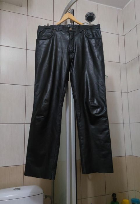 skórzane spodnie L damskie w typie dzwony z rozszerzonymi nogawkami so