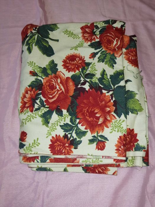 Отрезок ткани Гардинное полотно лен цветы гвоздика 12 метров