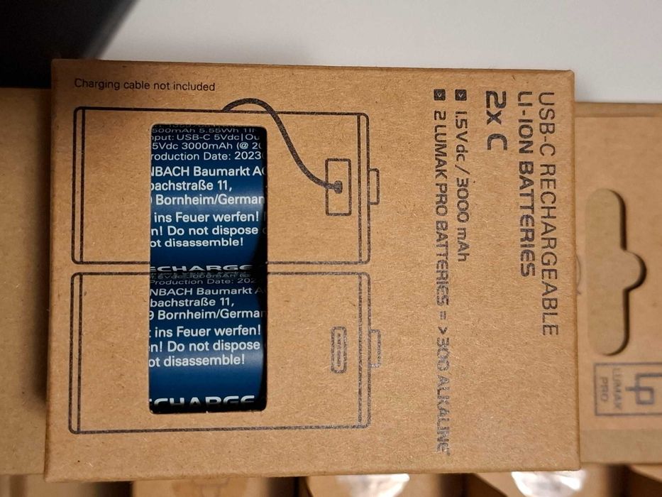 Akumulatorek R14 LR14 C 4szt Pro 3000mAh 1,5V Li ion USB-C