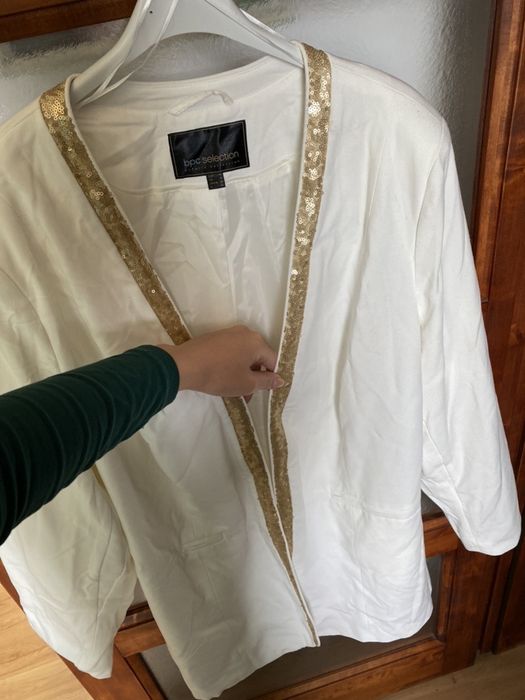 Nowa marynarka blezer biała cekinki złote 54 7XL duży rozmiar XXL