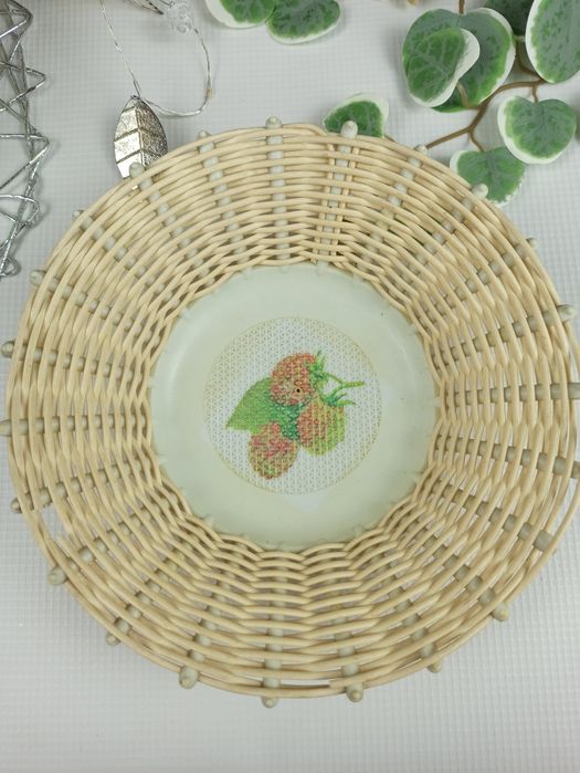 Vintage Okrągły Biały Ażurowy Koszyk Boho PRL 19 cm