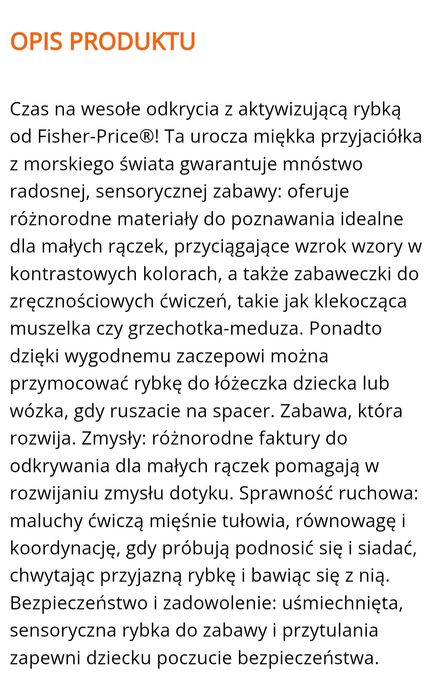 Sensoryczna duża rybka Fisher Price, jak Nowa!