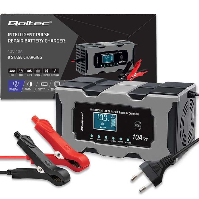 Зарядний пристрій Qoltec для акумулятора AGM LiFePO4 GEL 12V/10A/LCD