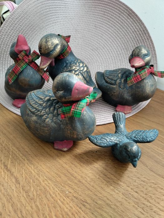 Kaczki z gipsu 4 szt - komplet idealne jako ozdoba