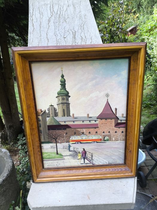 Obraz na desce z ramą Lwów . Brama . Vintage
