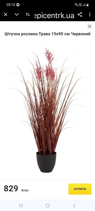 Рослина трава пампасна очерет штучна 90 см