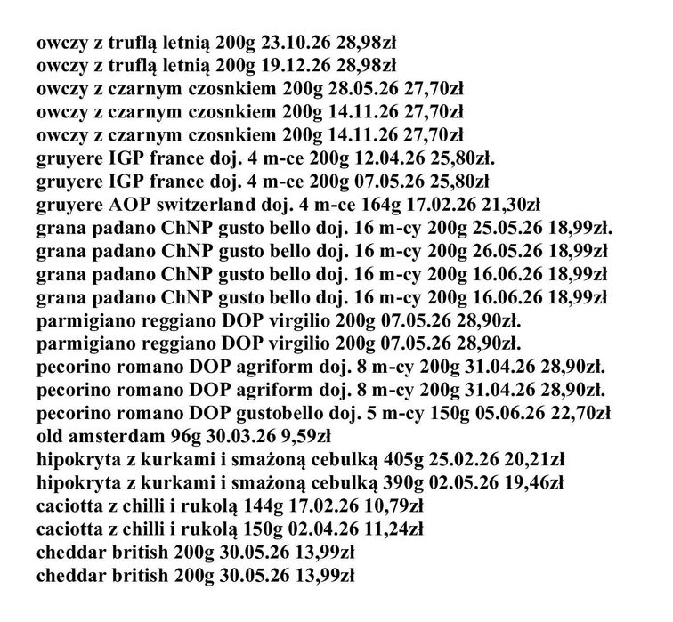 Ser Dojrzewający Owczy Amsterdam Kozi Grana Padano Gruyere Parmezan