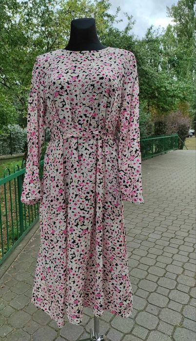 Sukienka Ciążowa H&M MAMA Maxi w Kwiaty, Rozmiar XL, 100% Wiskoza