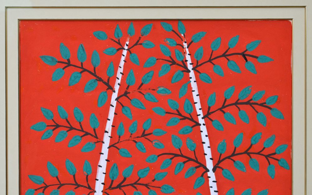 Велика картина Марії Примаченко " Дві берези ". Розмір: 73,5 × 51 см.