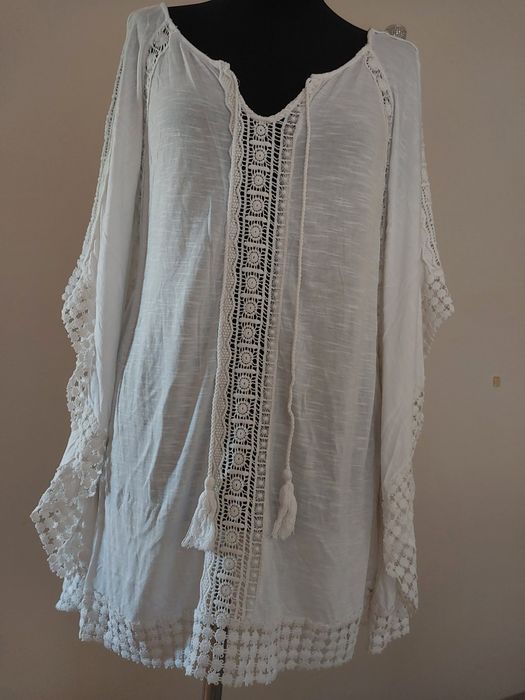 Boho pareo / tunika plażowa w kolorze białym