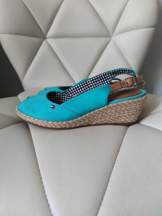 Niebieskie błękitne espadryle na koturnie damskie Tommy Hilfiger 36