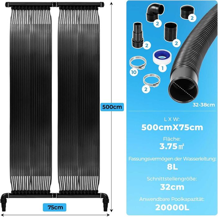 NOWY Solar/grzałka/kolektor słoneczny/ogrzewanie DO BASENU !A3000!