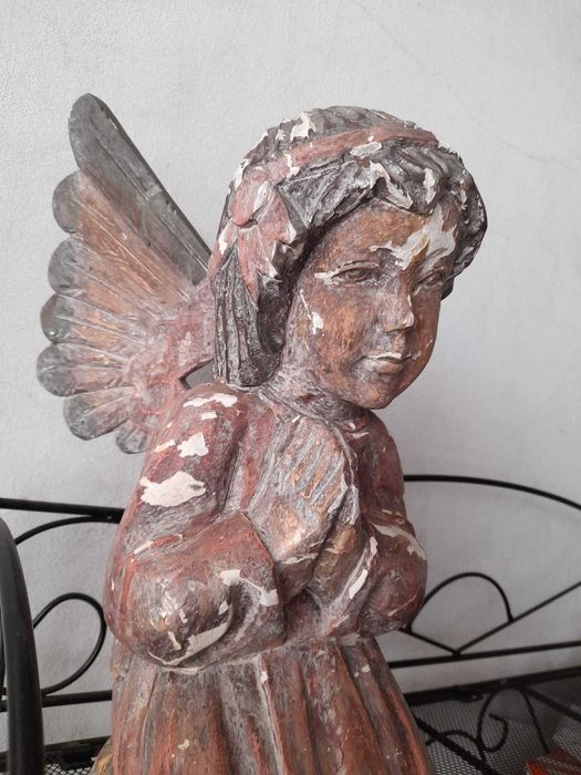 Escultura anjo decorativo madeira grande antigo