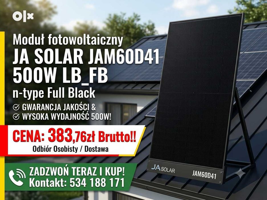 Moduł fotowoltaiczny JAM60D41 500W LB_FB n-type Full Black 383,76zł Brutto!!