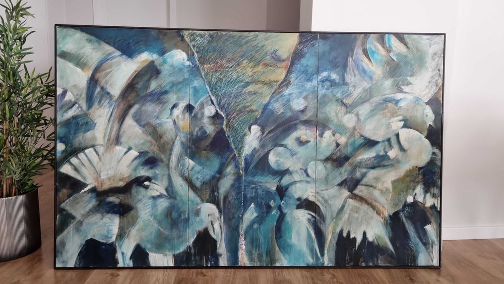 Quadro triptico a óleo   - O Éden.