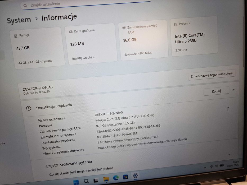 DELL PRO 14 PC14250/ Ultra 5 235U/ 16GB DDR5/ 512GB/ W11P/ 14"/ Grad A