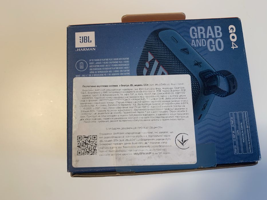 JBL Go 4 Blue (Оригінал, Повний комплект, Стан нової)