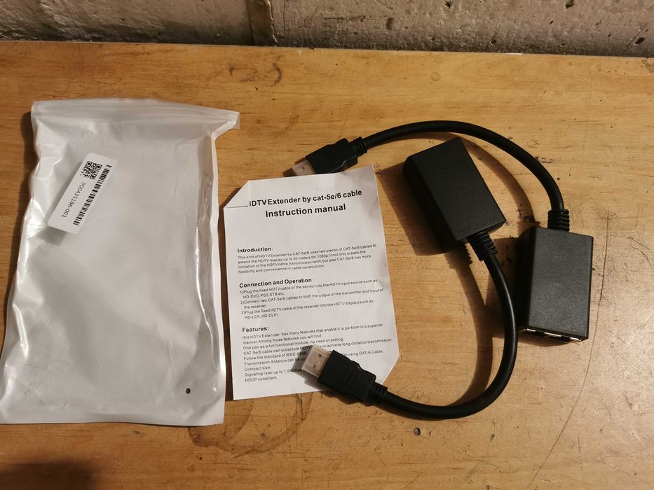 Obraz HDMI po LANie ethernet rj45 skrętka przedłużacz