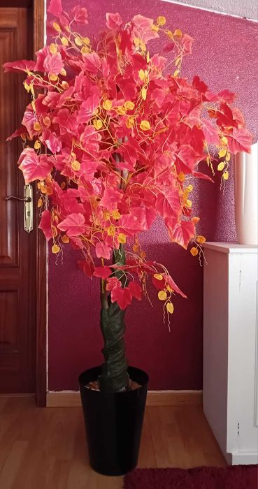 Flor decorativa artificial com vaso grande